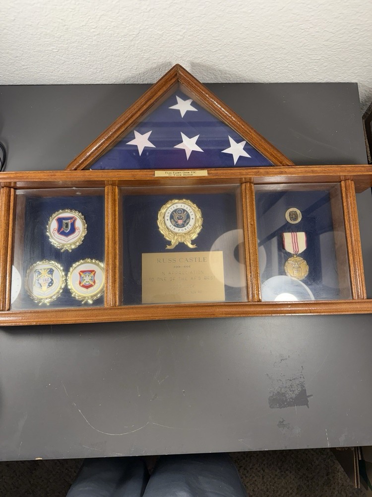 Large US Air Force Flag Display Case 25” Shadow Box Medal Plaque