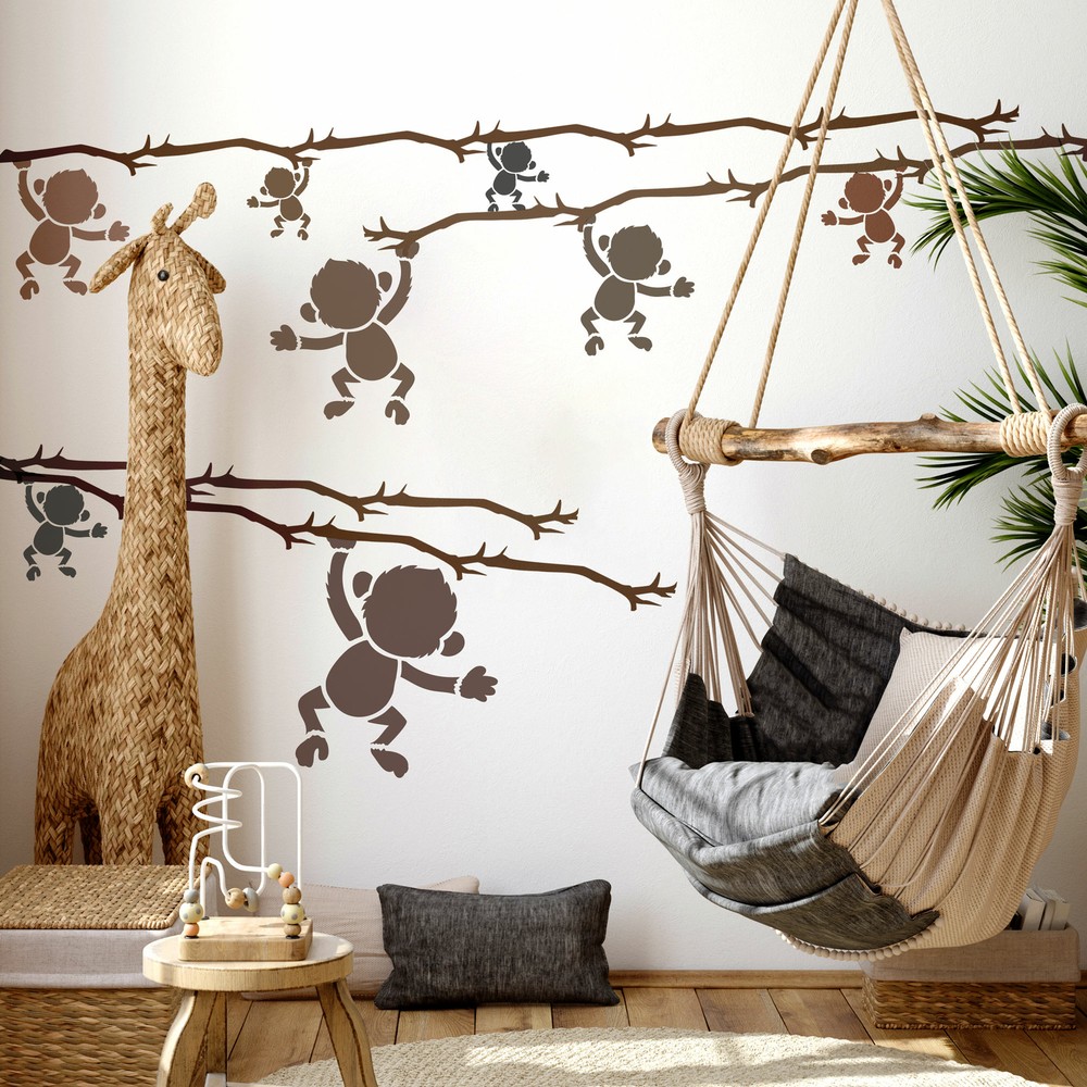 5x reusable PLASTIC Stencils 13.4 to 3.5" / Nursery Template // MONKEY