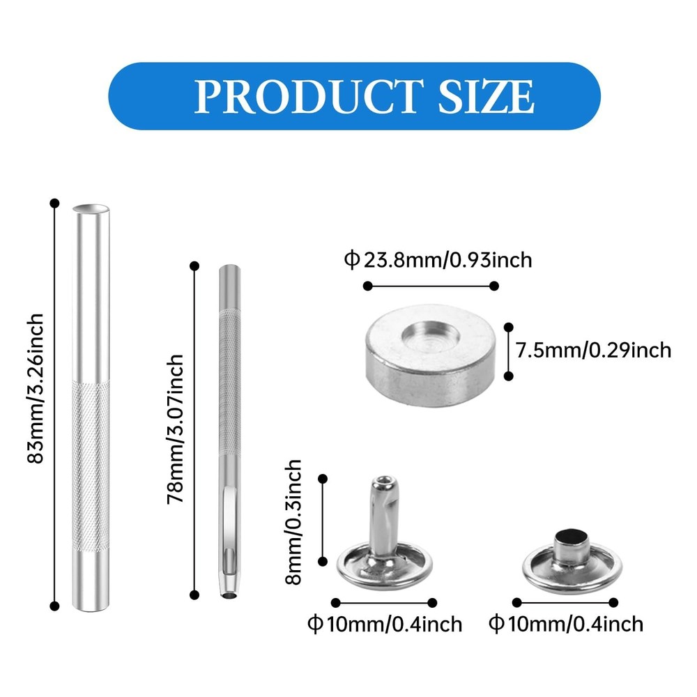 100 Sets Leather Rivets 10x8mm Double Cap Rivets Snaps Metal Studs Fasteners ...