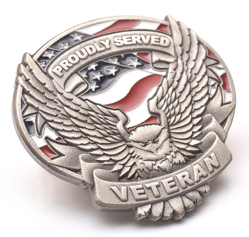 American Flag Soaring Eagle, Proudly Served Veteran, lapel pin