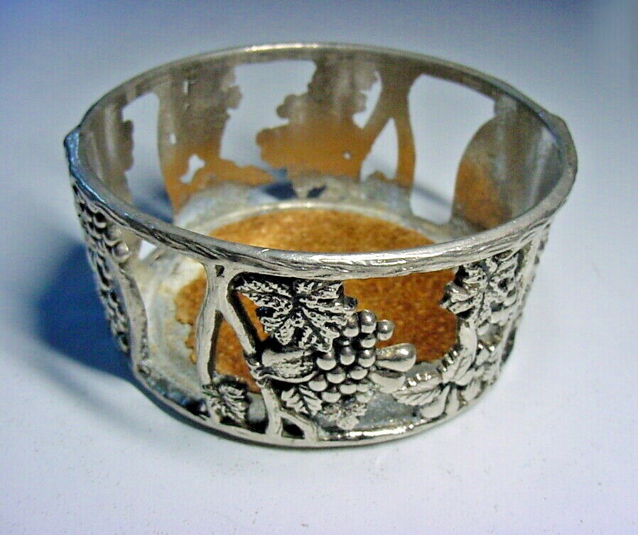 Wine Coaster - Silver Plate on Cast Metal - Grape & Flora Design