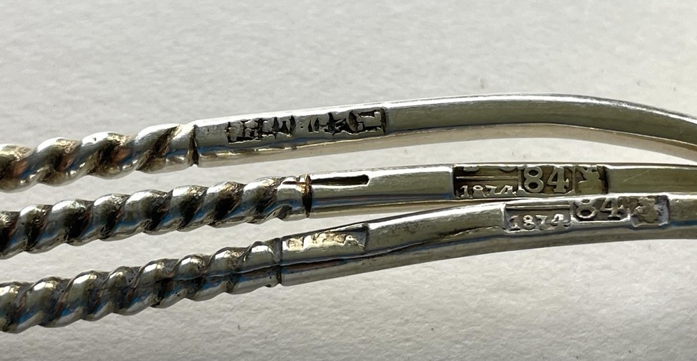 3 Russian Silver Spoons Twisted Handle Antique
