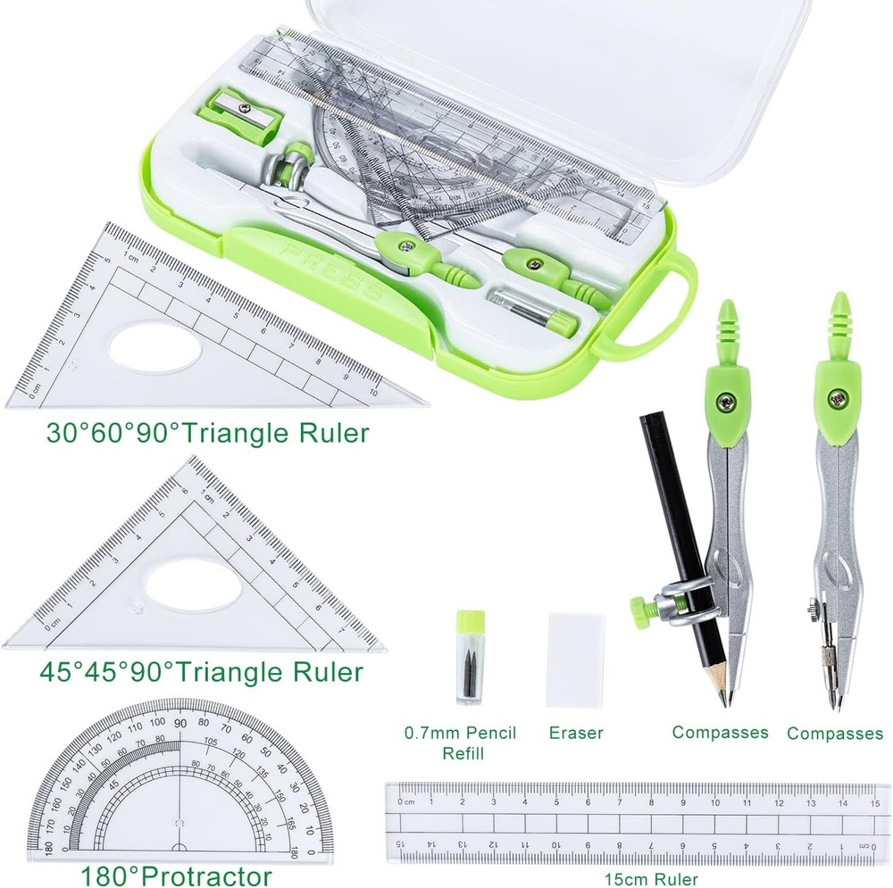 10 Pieces Math Geometry Kit Set With Shatterproof Storage