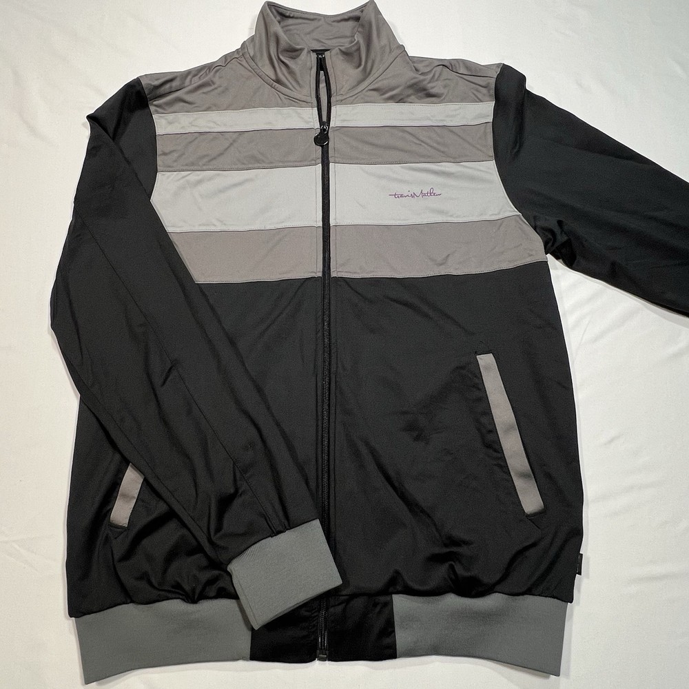 Travis Mathew Mens Medium Golf Track Jacket Full Zip Black Gray White