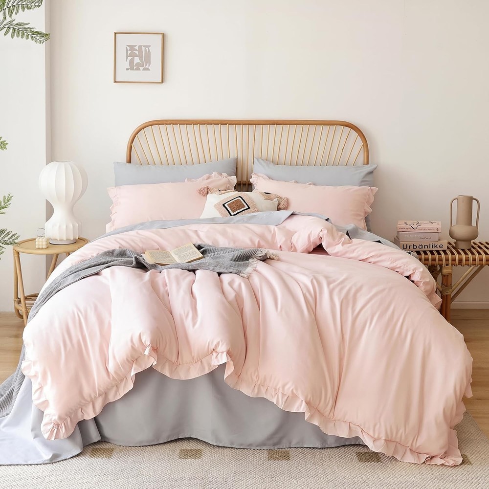 Soft Fluffy Comforter Set 3PCS 1 Ruffled Blush Comforter Set & 2 Pillowcases