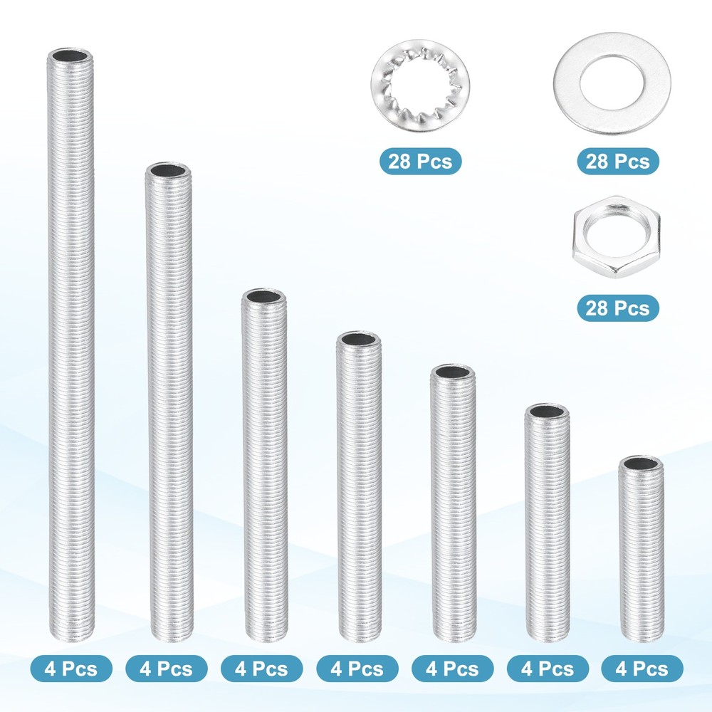 112Pcs 1/8IP Lamp Pipe Kit with Lock Nuts Washers for Assembly, Silver