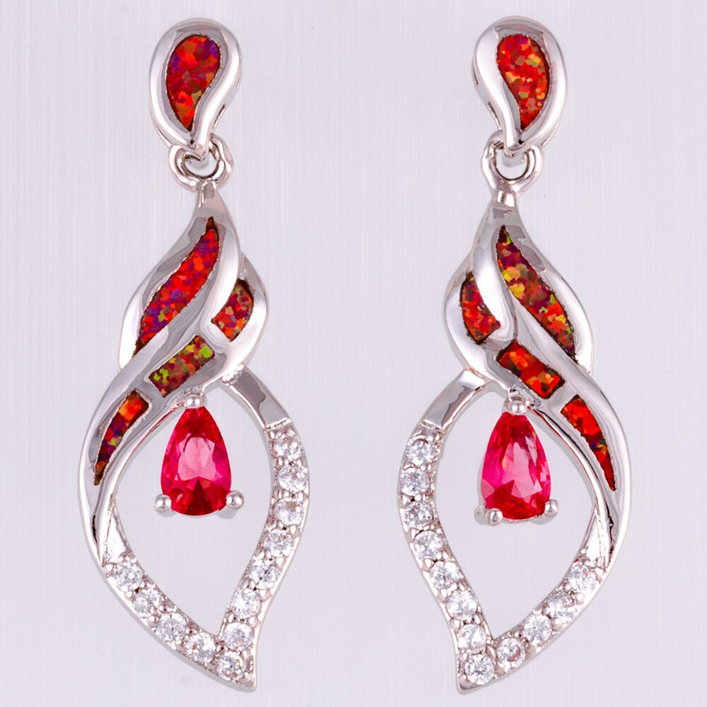 3x5 Simulated Ruby Red Fire Opal Silver Filled Jewelry Drop Pierced Earrings