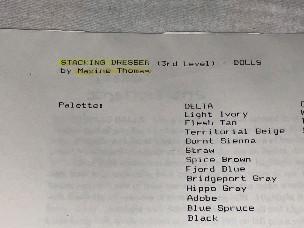 Maxine Thomas “DOLLS” DECORATIVE PAINTING PATTERN Stacking Dresser (3rd Level)
