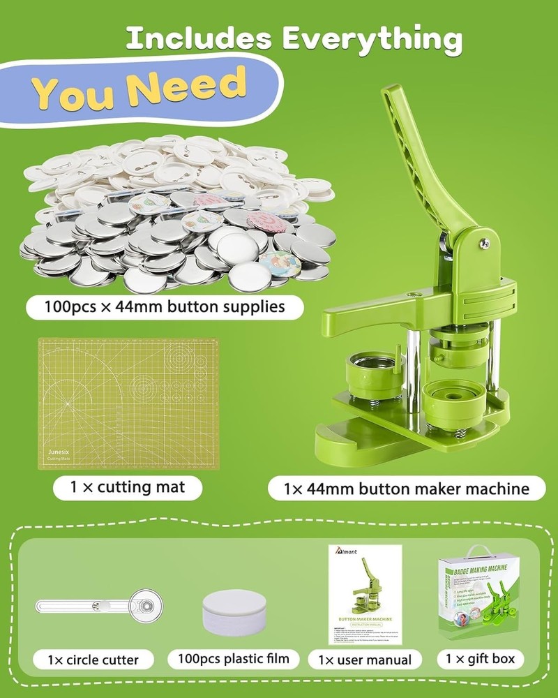 44mm Button Maker Kit – 1.73 Inch Button Maker Pin Badge Press Machine with 100P