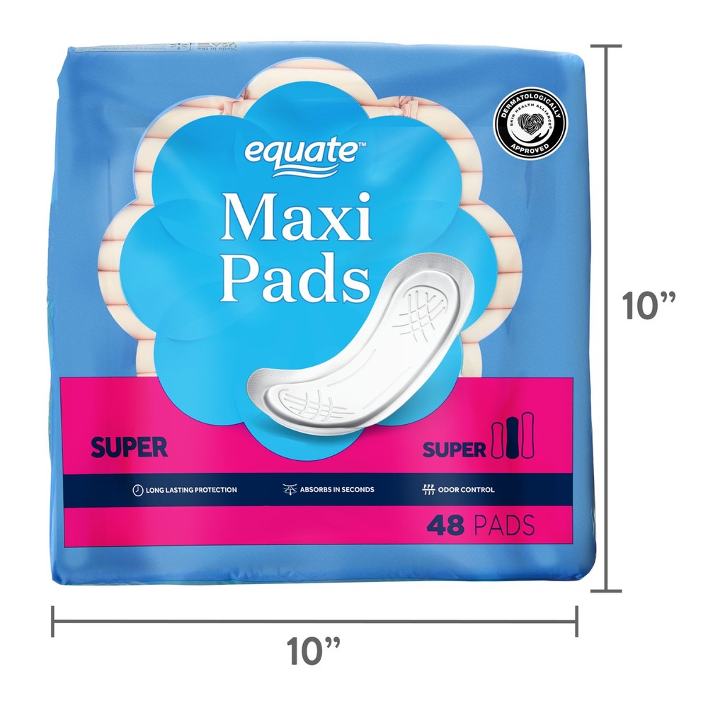 (4 Pack) Maxi Pads, Super Absorbency, Size 2, 48 Count