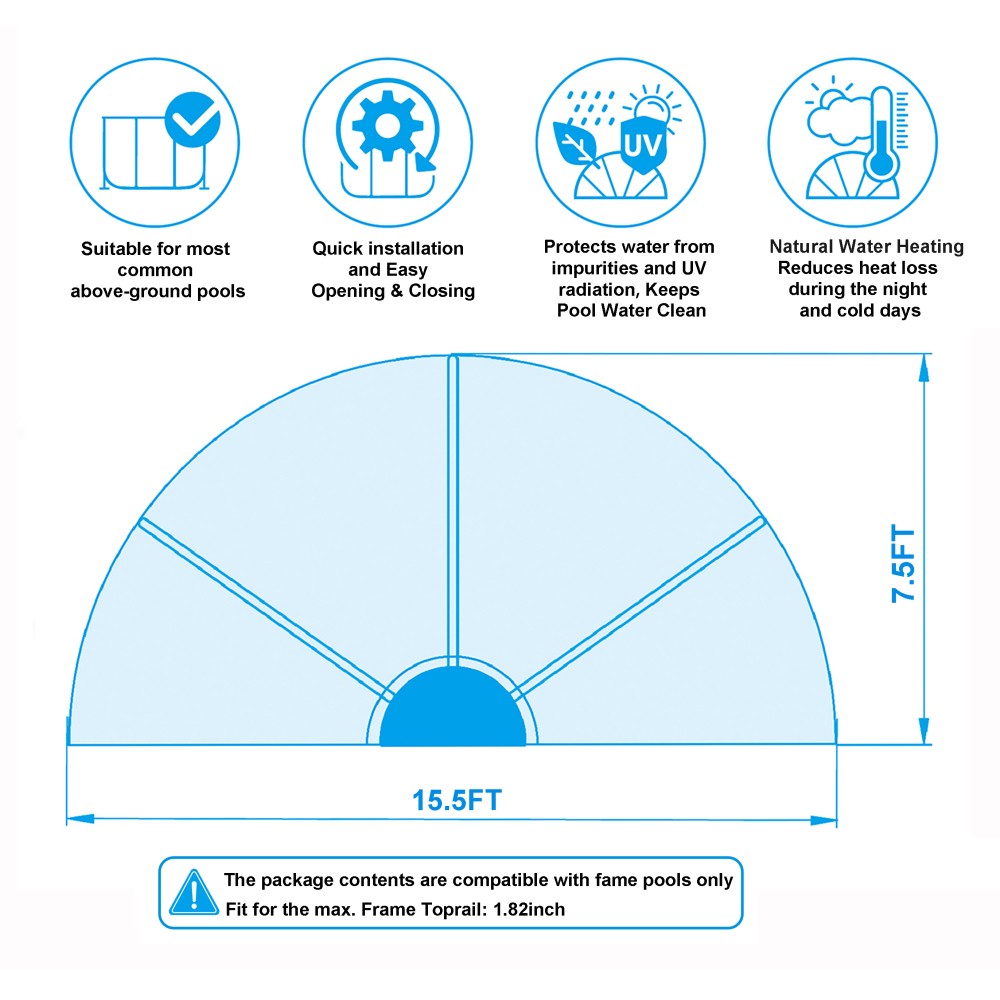15ft Round Clear Pool Dome Enclosure for Above Ground Pools, All Weather Cover