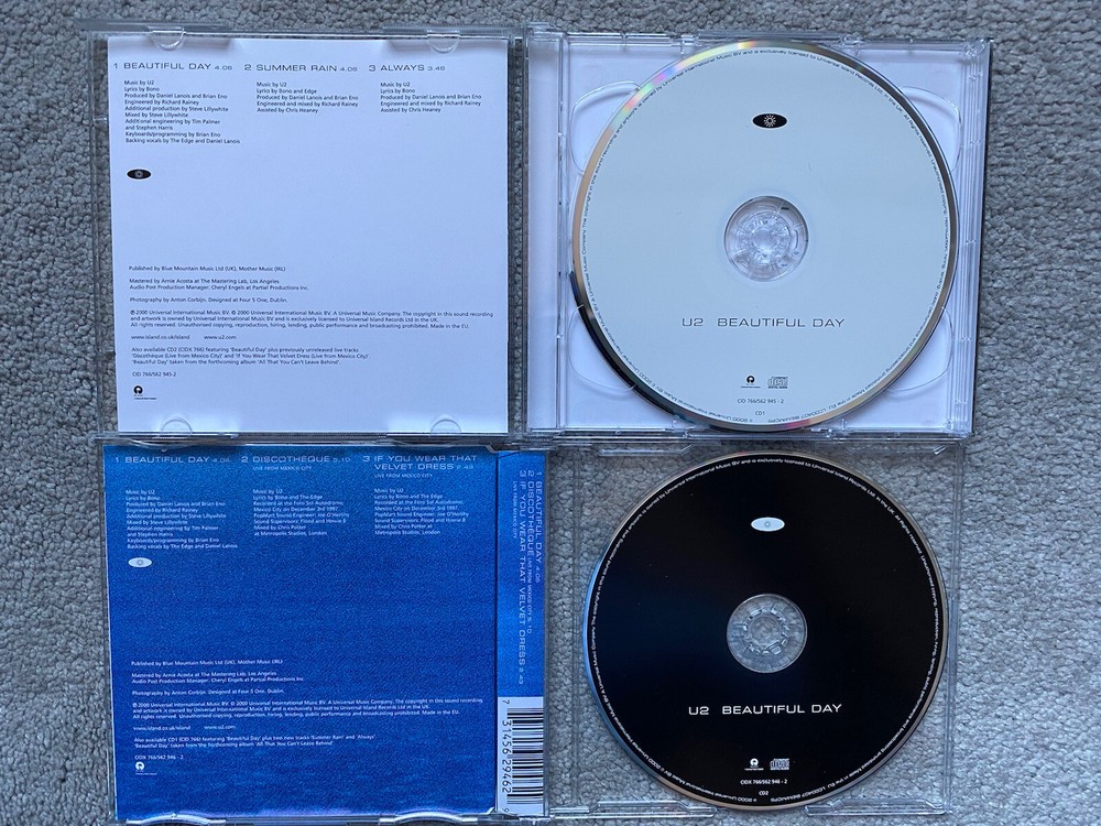 U2 Beautiful Day UK 2 CD Singles Set Mint