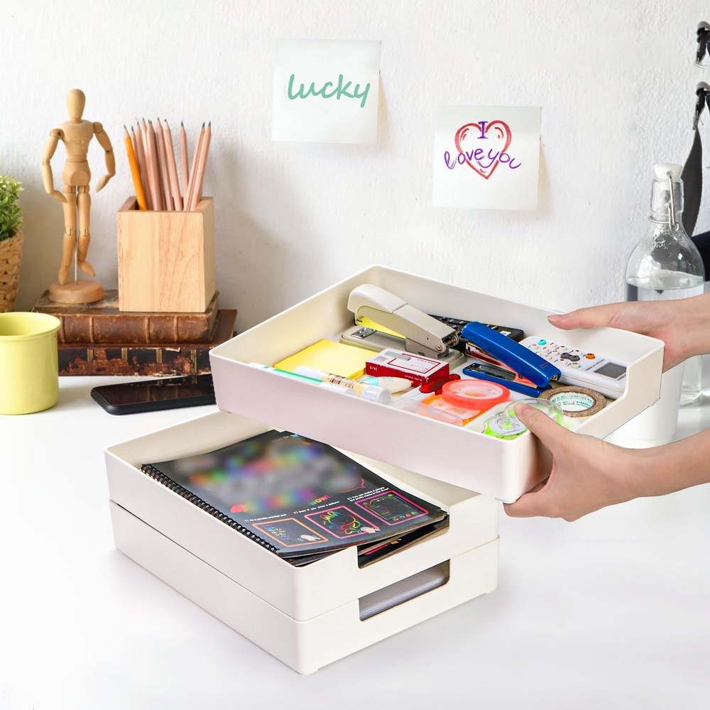 3 Pack Letter Tray, Plastic Stackable A4 Paper Trays, Rectangular Desk Drawer...