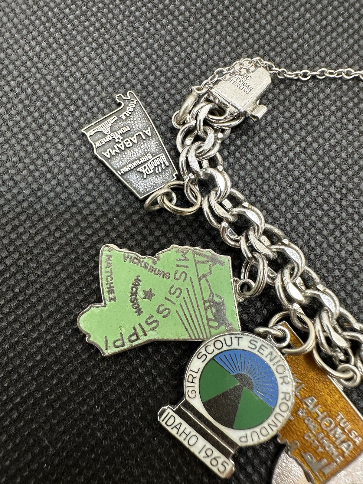 Vintage Sterling Silver Charm Bracelet Longhorns Wagon States 1960’s