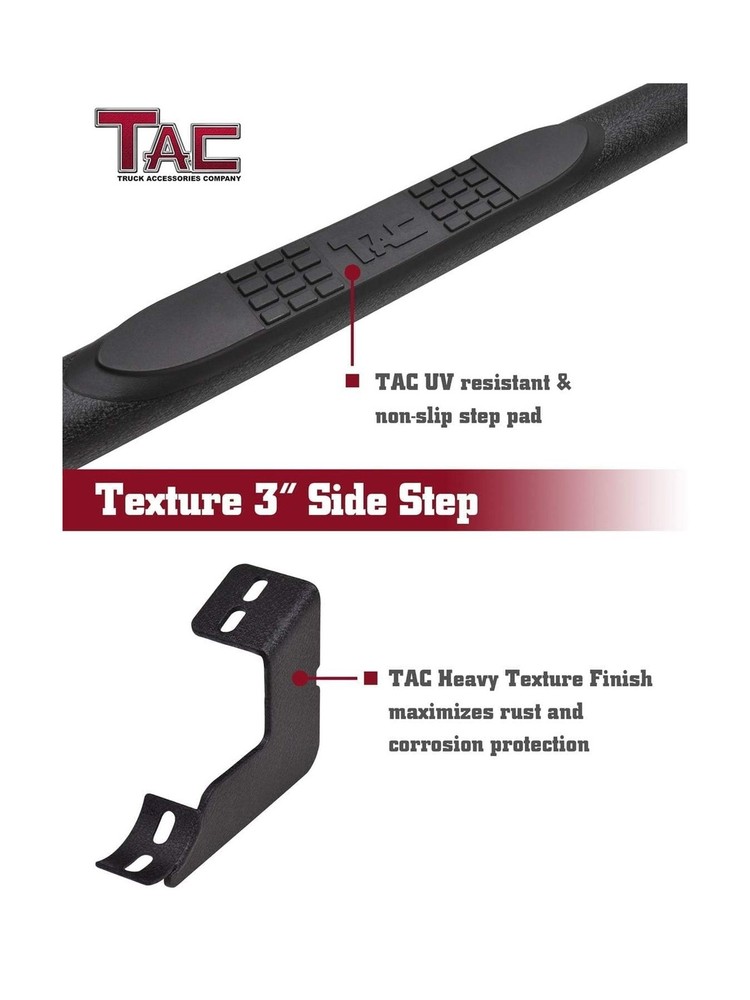 TAC 3” Side Steps Running Boards Texture Black Compatible with 2019-2025 T