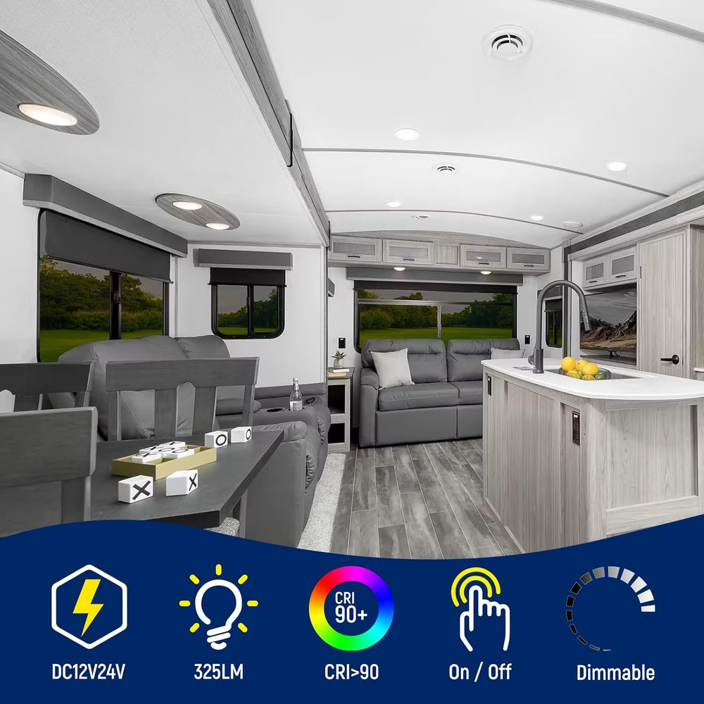 2 Pack RV Interior Ceiling Dome Light 4.5 Inch, Press Dimmer Switch & Blue Night