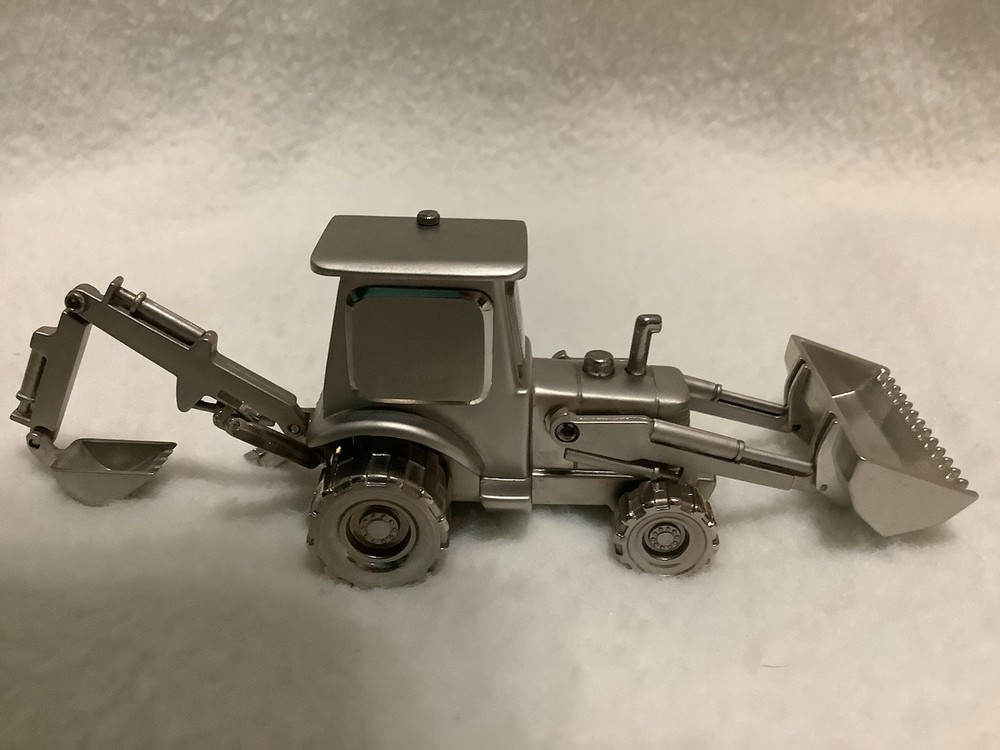 Silver Alloy Quartz Desk Clock Metal Tractor Backhoe