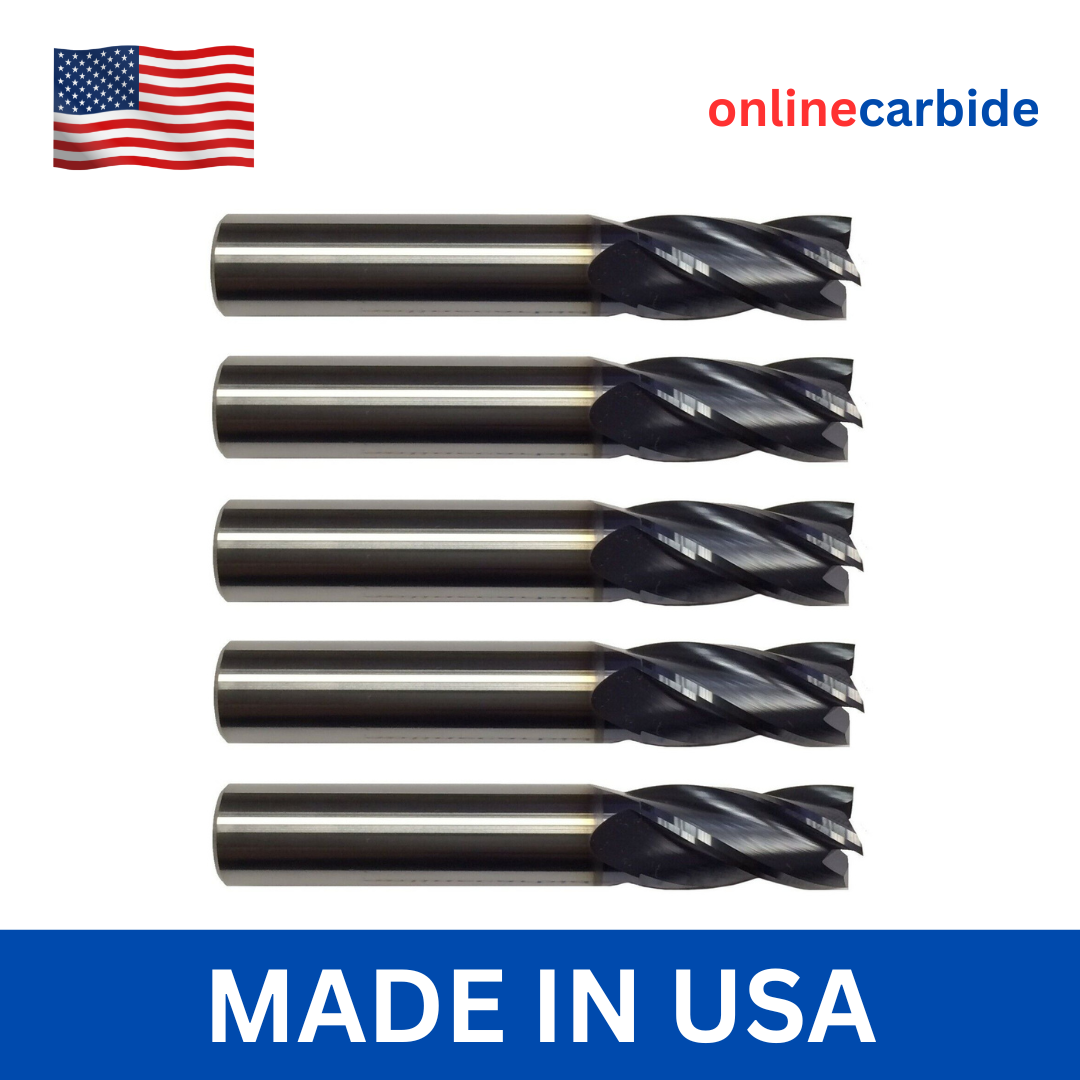5 PCS 3/8" 4 FLUTE CARBIDE END MILL - REGULAR LENGTH - TiALN COATED