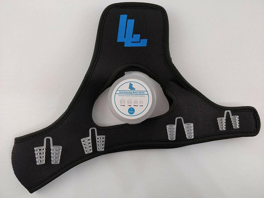 FreeFlow Anti Snoring Solution - Trilateral Chin Strap 4 sets Nasal Dilators