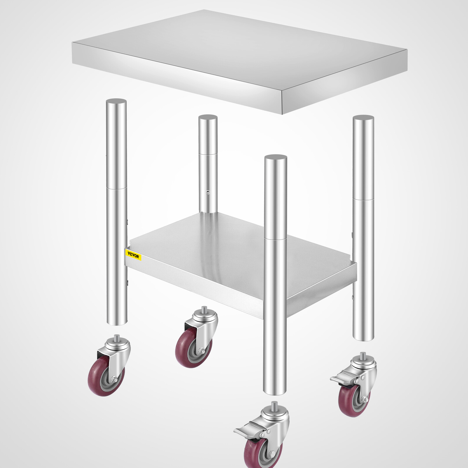 Rolling Stainless Steel Top Kitchen Work Table Cart + Casters Shelving 18"x24"