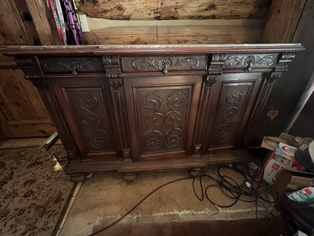 Vintage Renaissance Side Board With Marble Top