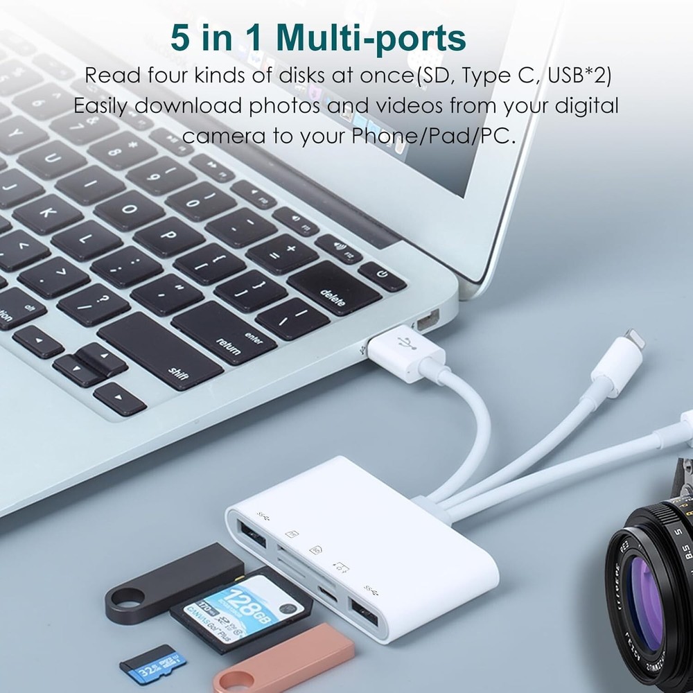 7-in-1 Memory Card Reader USB-C Lightning SD Micro SD Adapter for iPhone iPad