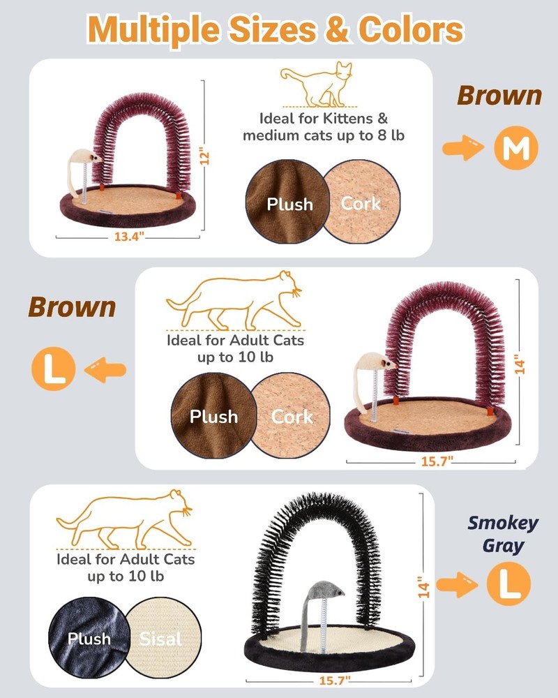 Cat Self Groomer with Scratching Pad & Toy