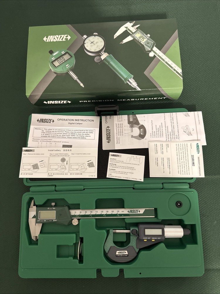 Insize 2 pc Measuring Tool Set Digital Caliper & Digital Outside Micrometer 5022