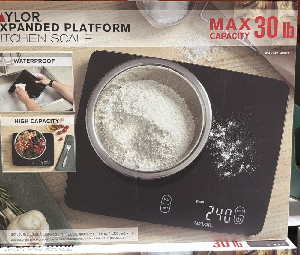 Taylor Waterproof Digital Kitchen Scale 30 lb Capacity Expanded Platform – New