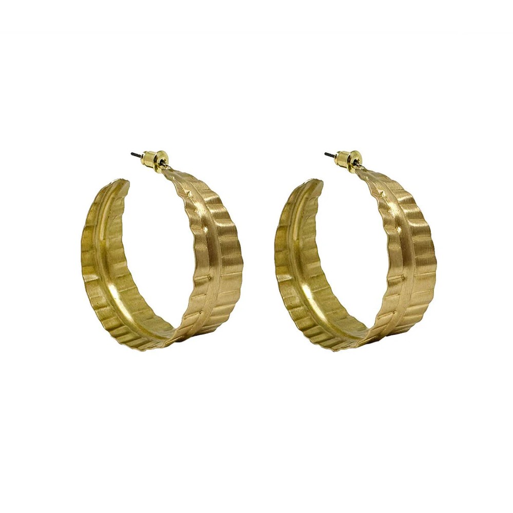 Rippled Leaf Hoops (Gold)