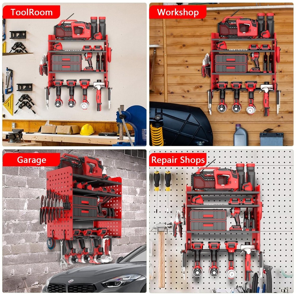 4-Layer Power Tool Organizer Wall Mount Tool Organizers and Storage with 4 Dr...