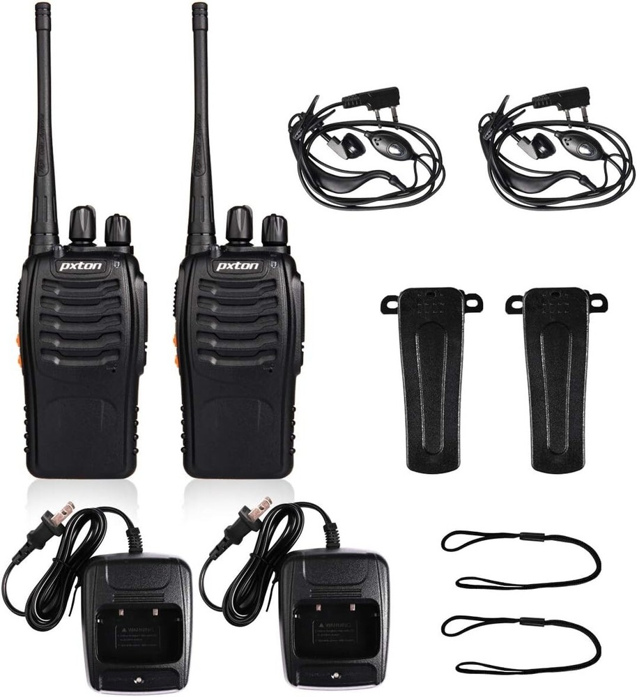 Rechargeable Long-Range Walkie Talkies - 2-Pack Note with Flashlight & Earpieces