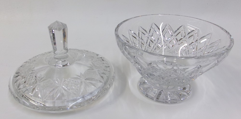 Lead Crystal Etched Footed Candy Dish with Finial Lid