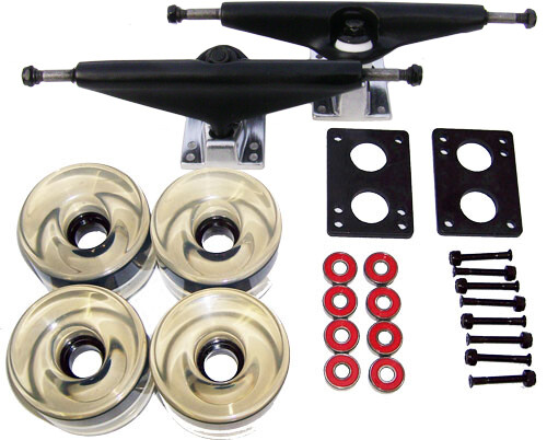 LONGBOARD Skateboard BLACK TRUCKS & CLEAR WHEELS PACK