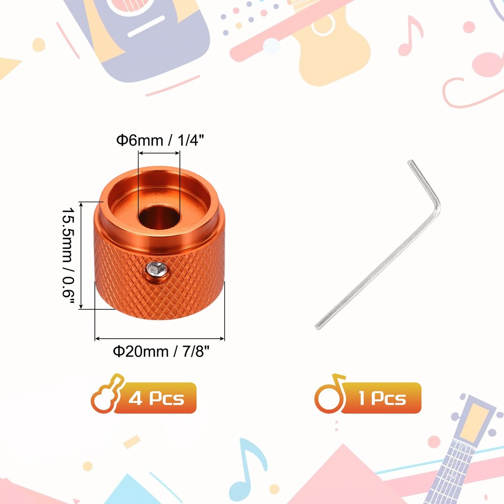 4PCS Guitar Knobs Metal 1/4"x7/8"x0.6" Potentiometer Knobs Wrench Orange Red