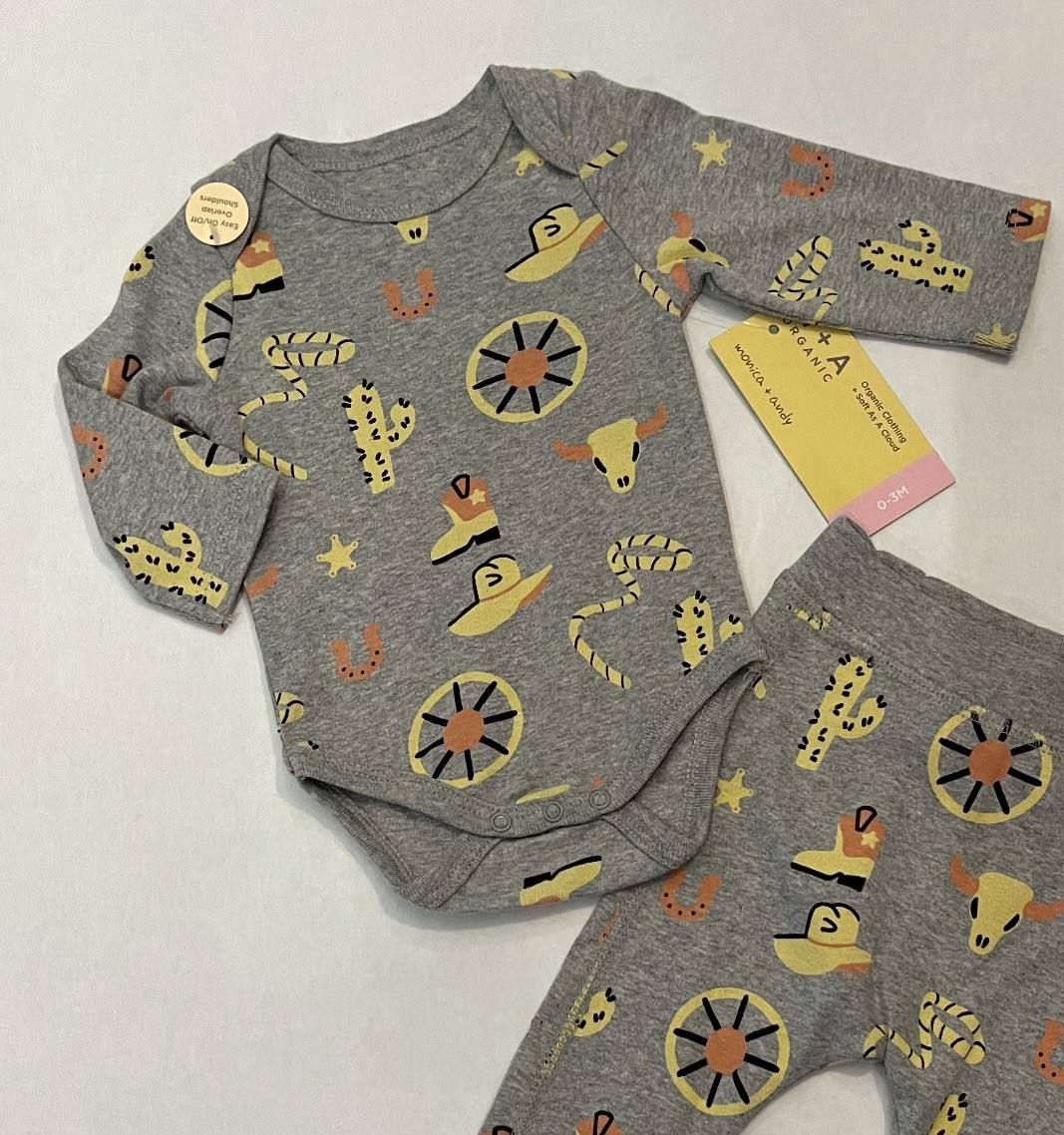 Baby Boy 0-3 Months Pants Bodysuit 2 PC Set Cute Western Outfit New