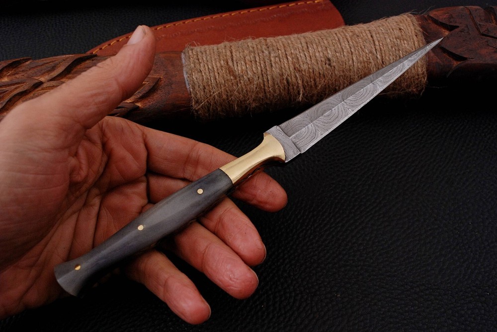Vintage handmade Damascus double edged dagger boot TOOTHPICK knife