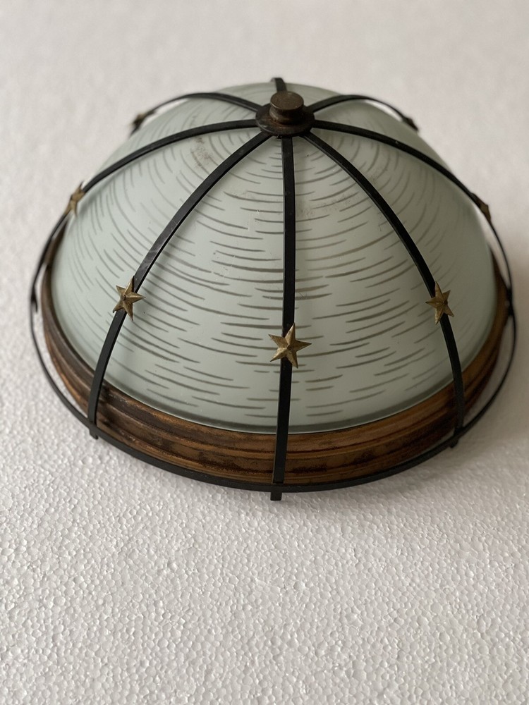 Antique Art Deco Caged Flush Mount Chandelier Ceiling Light Dome 2 Available