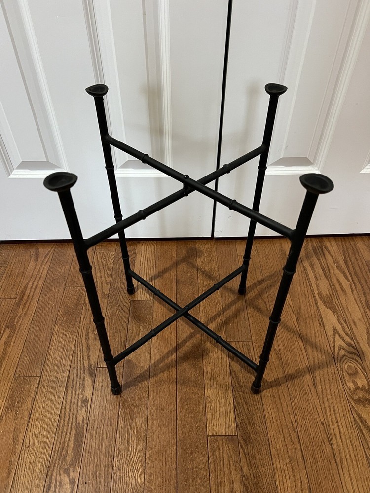 Antique Hand Painted Tole Tray On Folding Table Base
