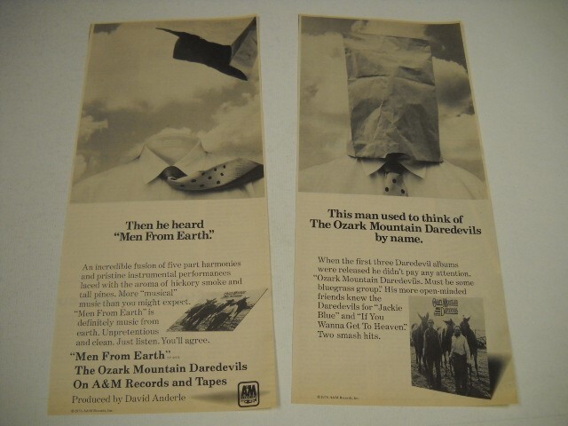 OZARK MOUNTAIN DAREDEVILS Pair (2) Men From Earth 1976 Promo Trade Adverts
