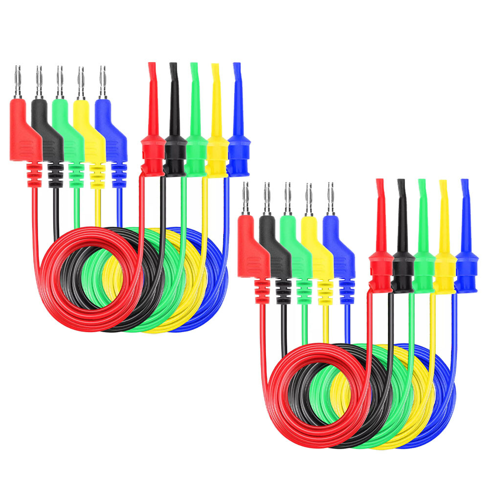 10PCS 4mm Stackable Banana Plug to Test Hook Clip Test Leads Mini Grabber Cables