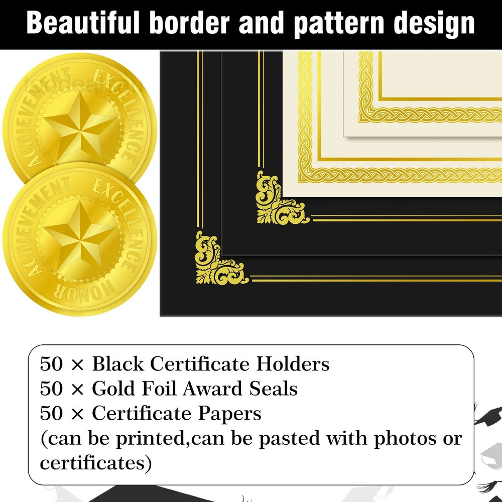 150 Pcs Certificate Kit Include 50 Holders 50 One Size, Black
