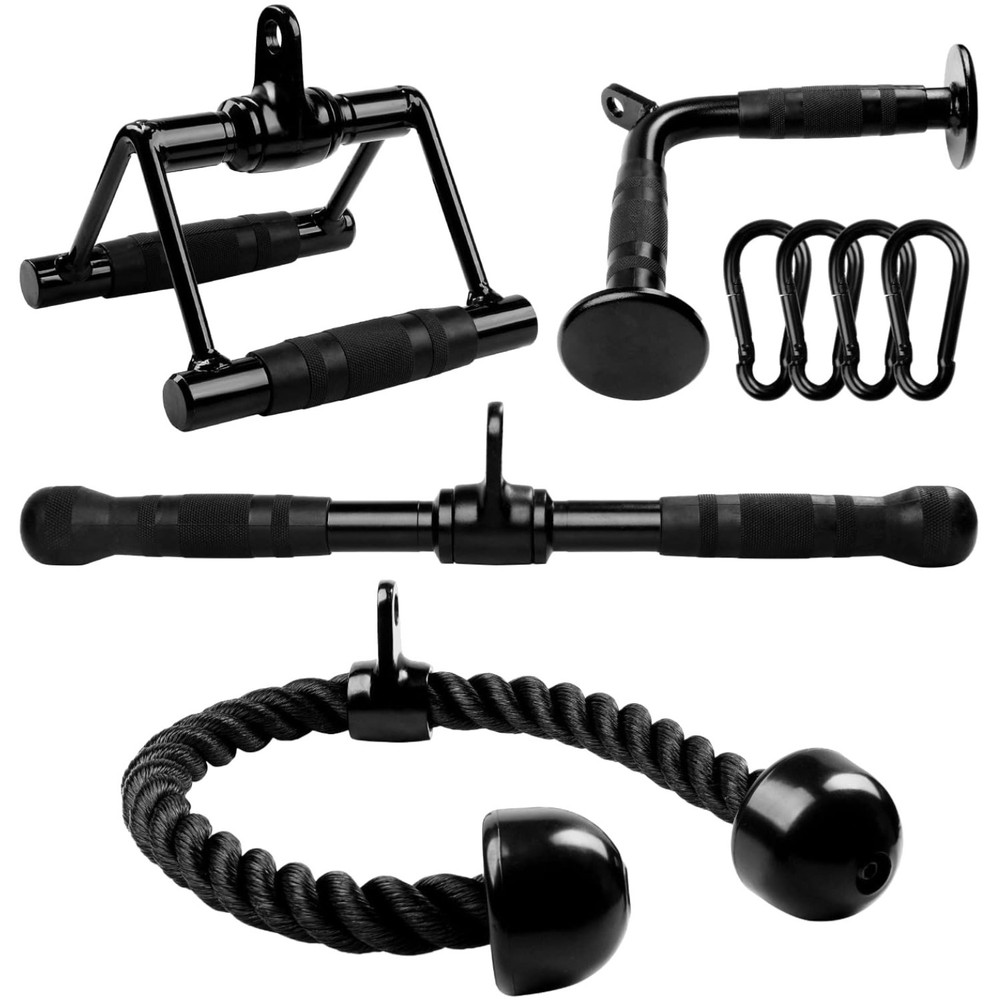 Ergonomic Cable Machine Accessory Set – Tricep Rope, V Bar & More for Workouts