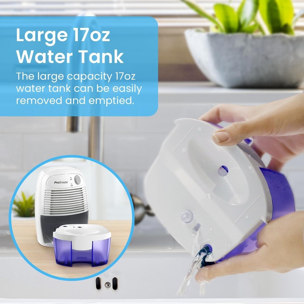 Compact 16oz Portable Dehumidifier for Small Rooms - Whisper Quiet & Efficient