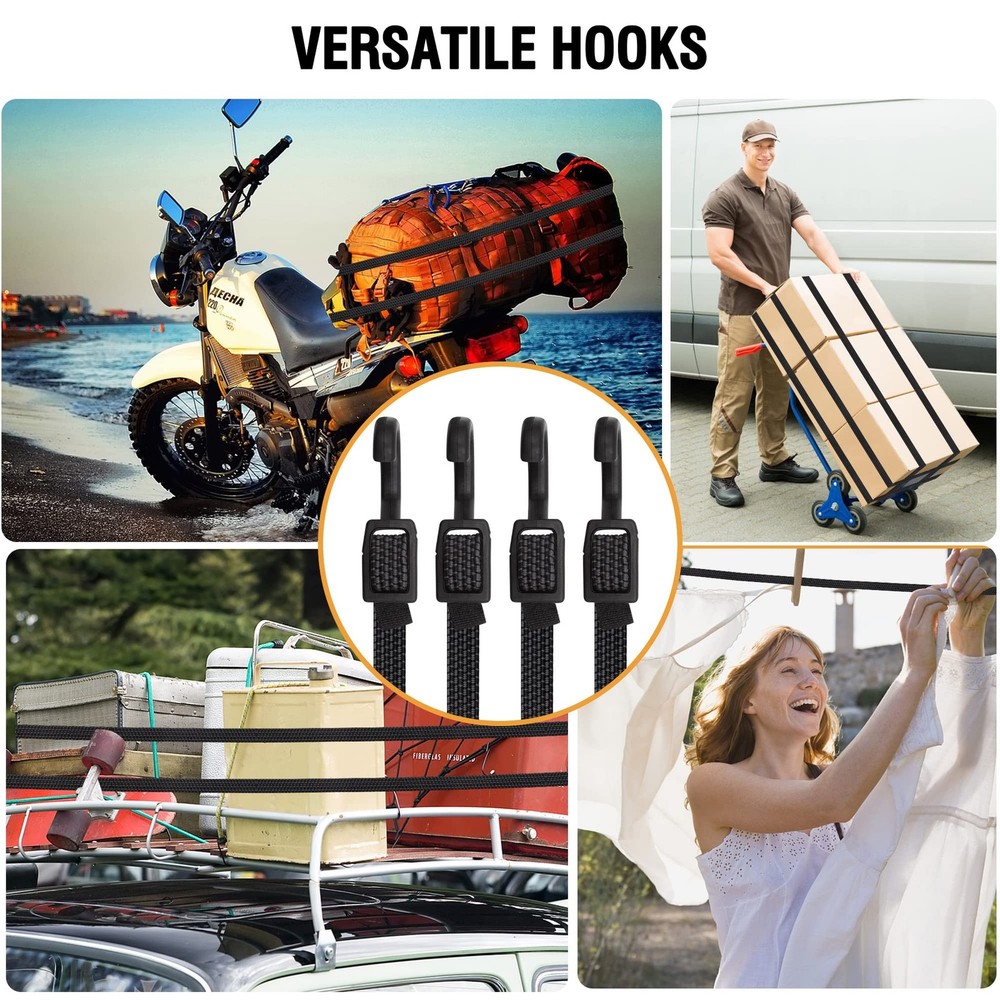 Bungee Cords with Hooks Heavy Duty, Flat Adjustable Bungee Cords with Hooks 3...