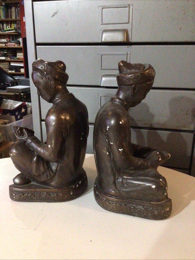 Vintage Asian Scribe Mathematician Plaster Library Bookends