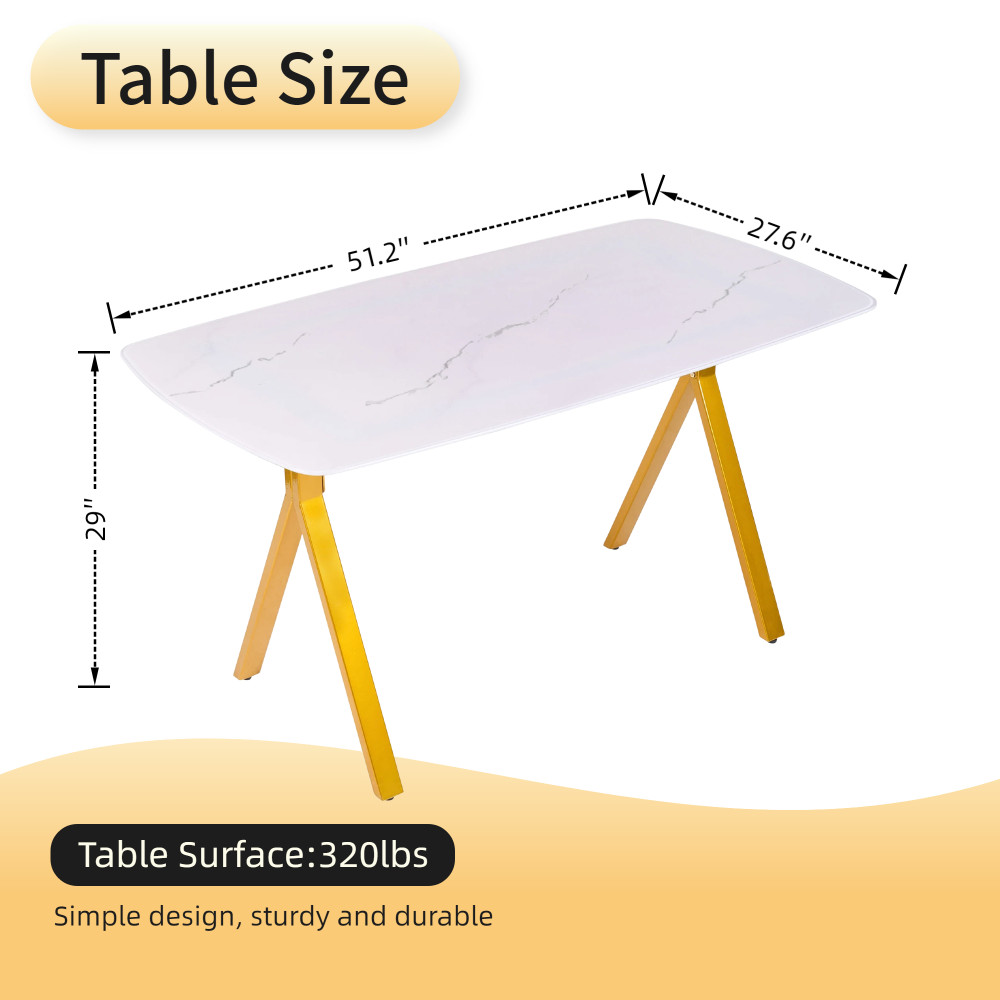 Rectangular Dining Table Modern Tempered Glass Kitchen Table w/metal legs