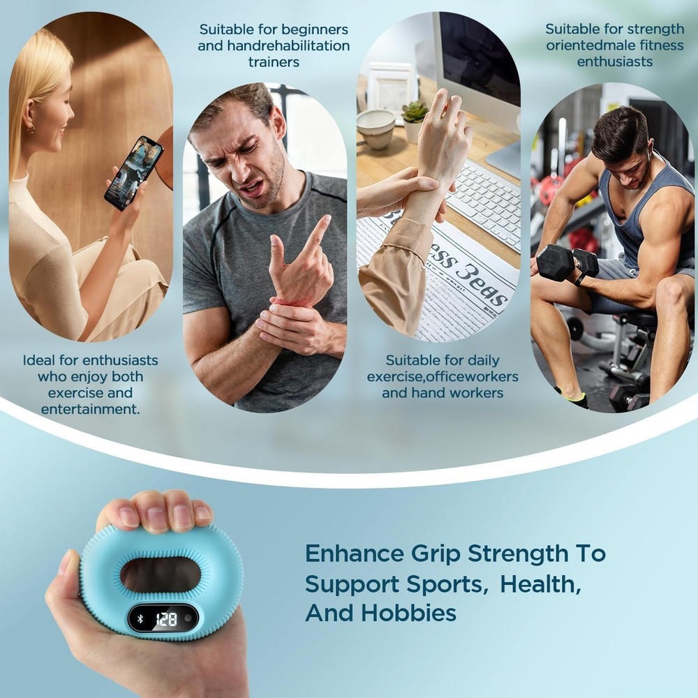 Smart Grip Strength Trainer with Bluetooth APP - Squeeze to Play 30 LB, Blue