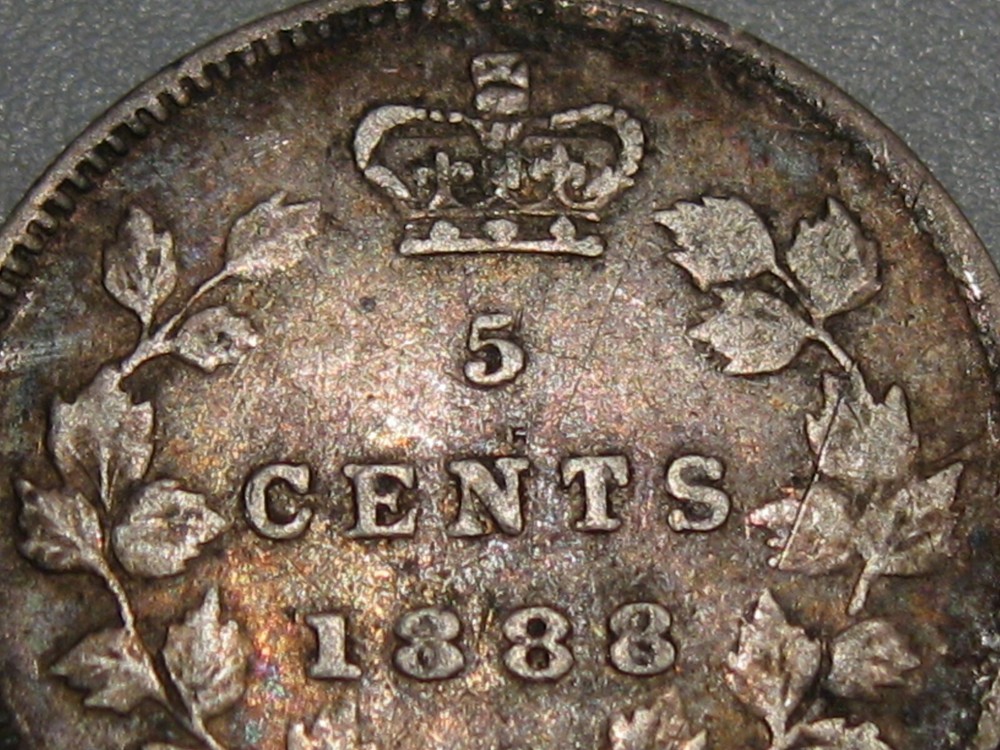 VF 1888 Silver 5¢ Cent CANADA. #100