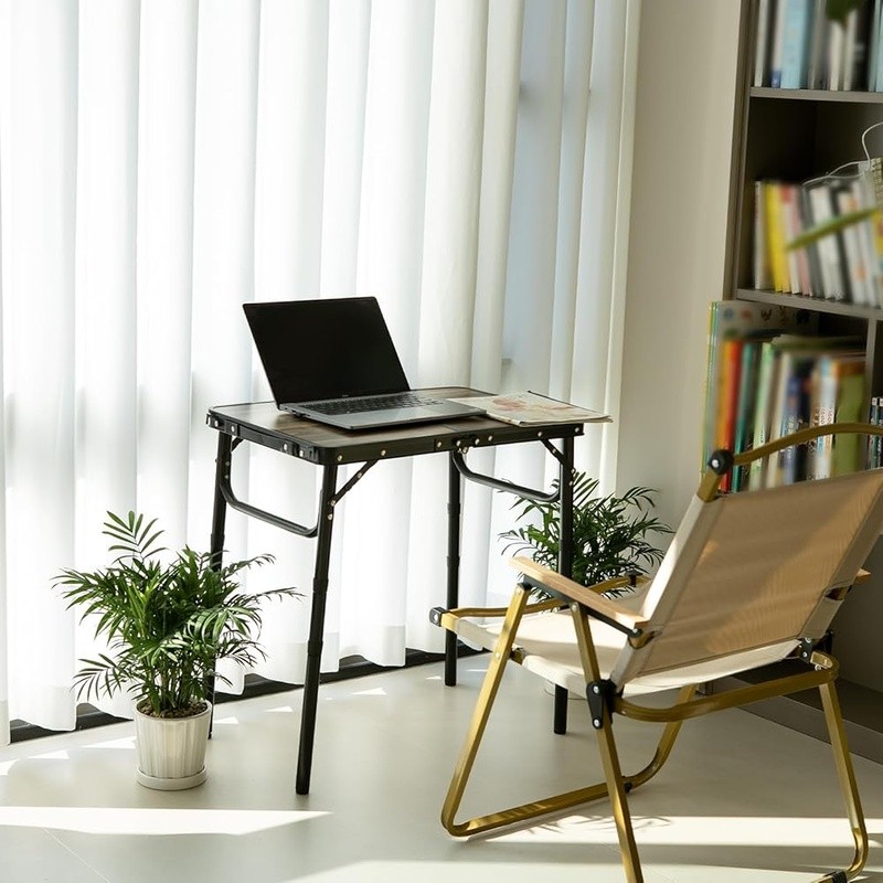 Folding Camping Table Portable Adjustable Height Easy Setup W/ Storage Hooks New